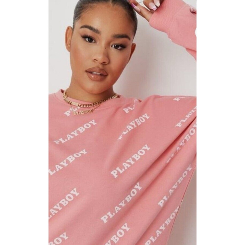 Playboy x Missguided Sweatshirt Women's US4 UK8 Pink Graphic Oversized Women's‎